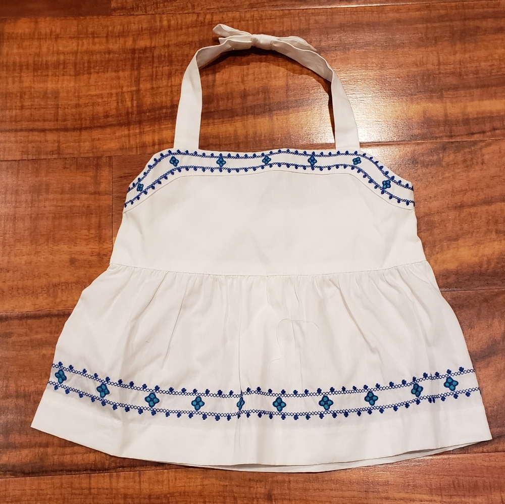 Janie and Jack NWT 12-18 months white halter top with blue embroidery